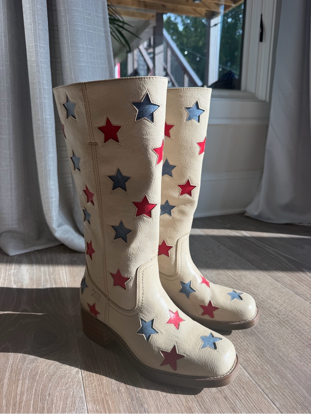 Frye Boots Co. Cream Star-Embroidered Knee Boots - Women